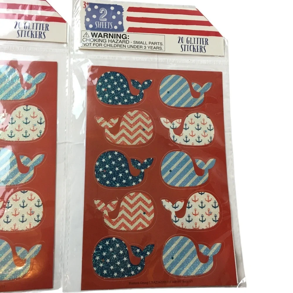Patriotic Whale Glitter Stickers July 4th Stars Stripes Chevron 60 Total NEW